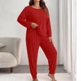 thumbnail image 2 of Inleife Women's Plus Size Solid Color Long Sleeve Lounge Set, Round Neck Top with Pocket and Cuffed Jogger Pajama Suit, 2 of 6