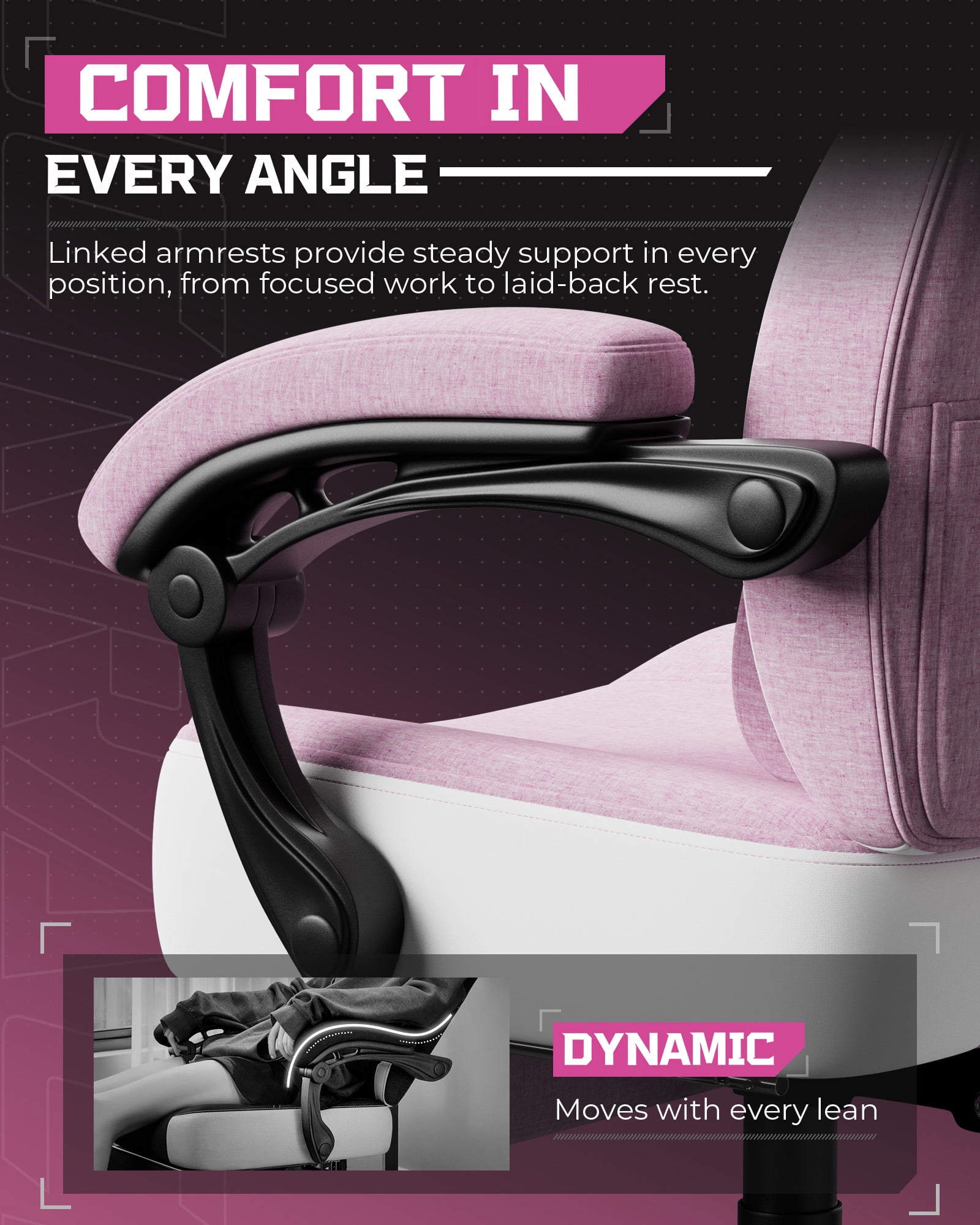 LUCKRACING Fabric PC Gaming Chair with Footrest and Lumbar Support, Pink