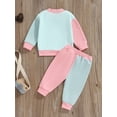 thumbnail image 4 of Suealasg 2Pcs Toddler Baby Girls Fall Clothes Long Sleeve Round Neck Letters Print Sweatshirt Sweatpants 1T 2T 3T 4T 5T 6T Little Girls Autumn Contrast Color Outfits, 4 of 7