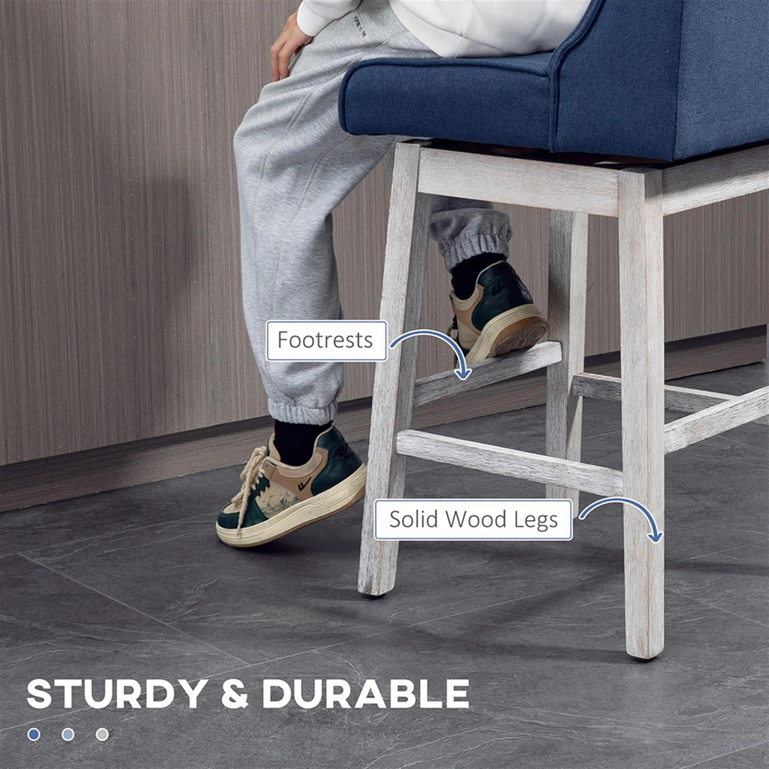 Demi Bonn 180 Degree Swivel Bar Stool Set of 2, Modern Cushioned Bar 30" Seat Height Stool with Button Tufted Back and Solid Wood Legs, Blue