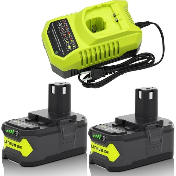 2PACK 8.0Ah Lithium Battery Replacement for Ryobi 18V Battery and P117 Charger Combo Compatible with Ryobi Battery and Charger 18 Volt P102 P103 P104 P107 P108 P109 Cordless Power Tools