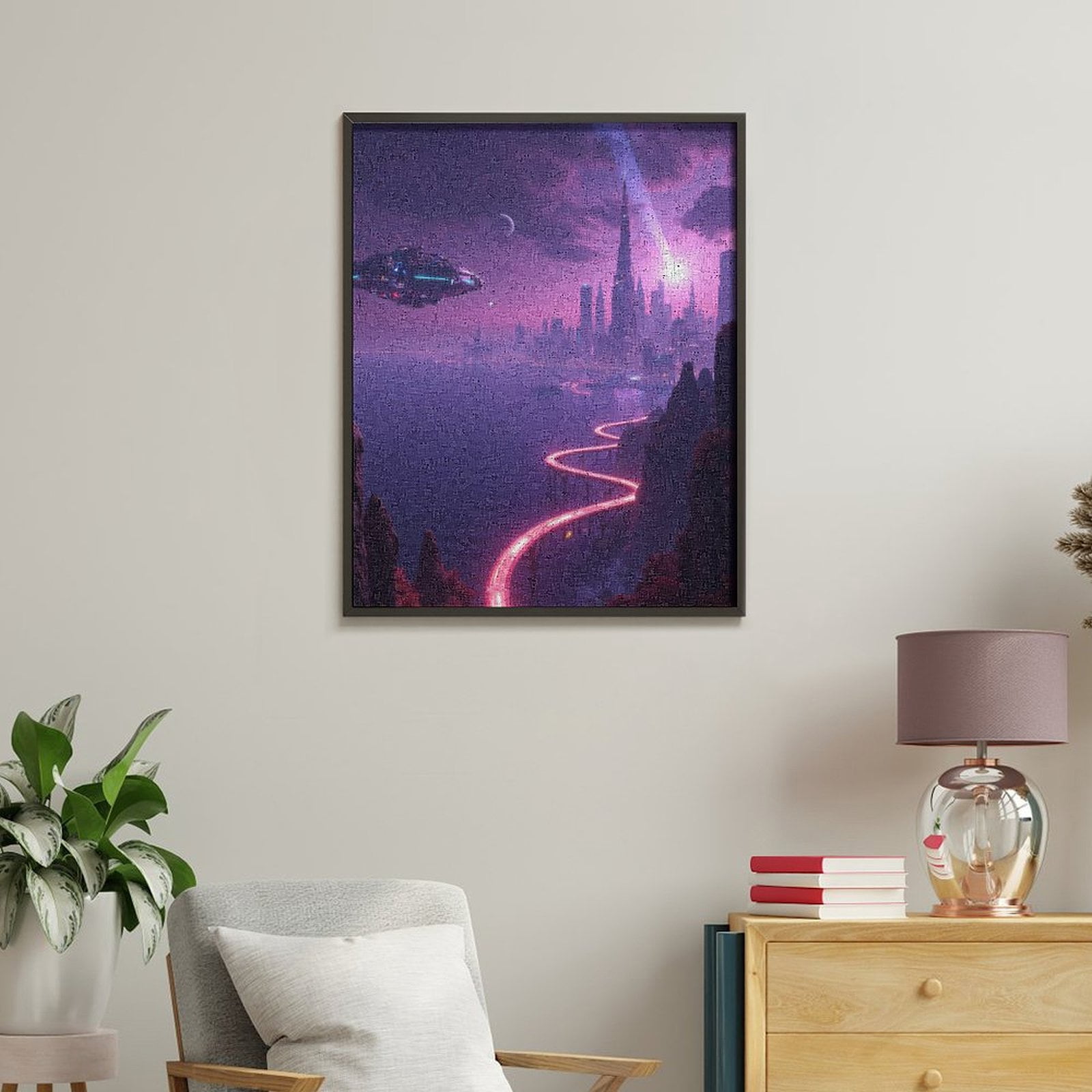 Paint by Numbers Kit for Adults, Fantasy City Nightscape Alien Ship Paint by Numbers, Easy Paint by Numbers Kit for Adults Beginner, DIY Adult Paint by Number Kits on Canvas, Home Decor