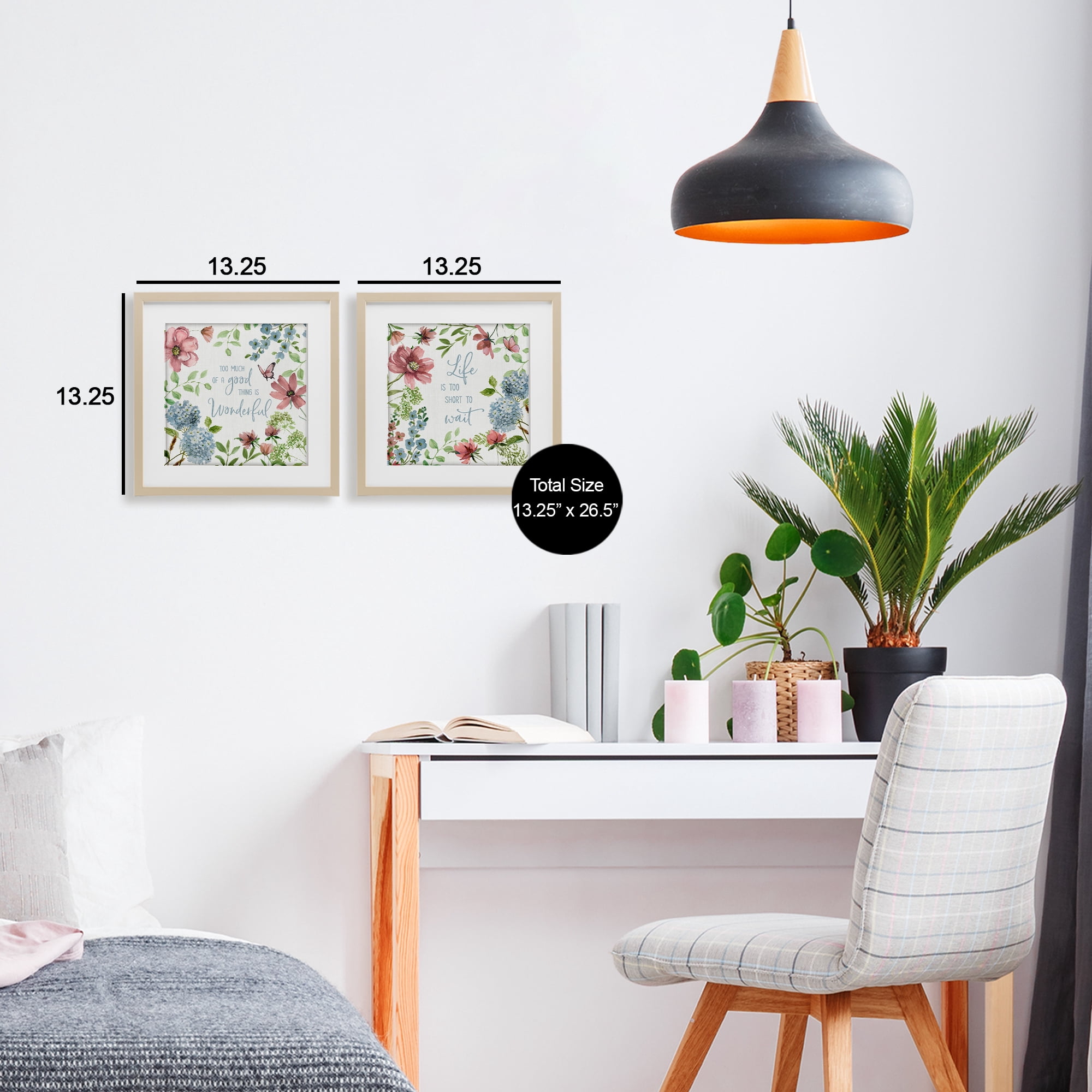 Stupell Industries Uplifting Floral Quotes 2 Piece Birch Framed Print Under Glass Set, design by Nan