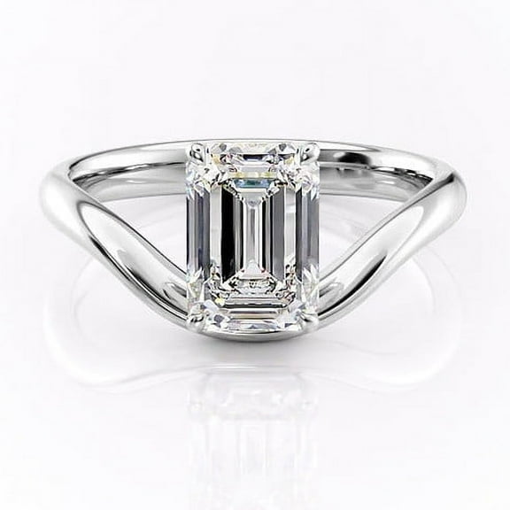 SOLITAIRE JEWELS 2Ct Emerald Cut Moissanite Engagement Ring , Curved Band Ring in 10K White Gold