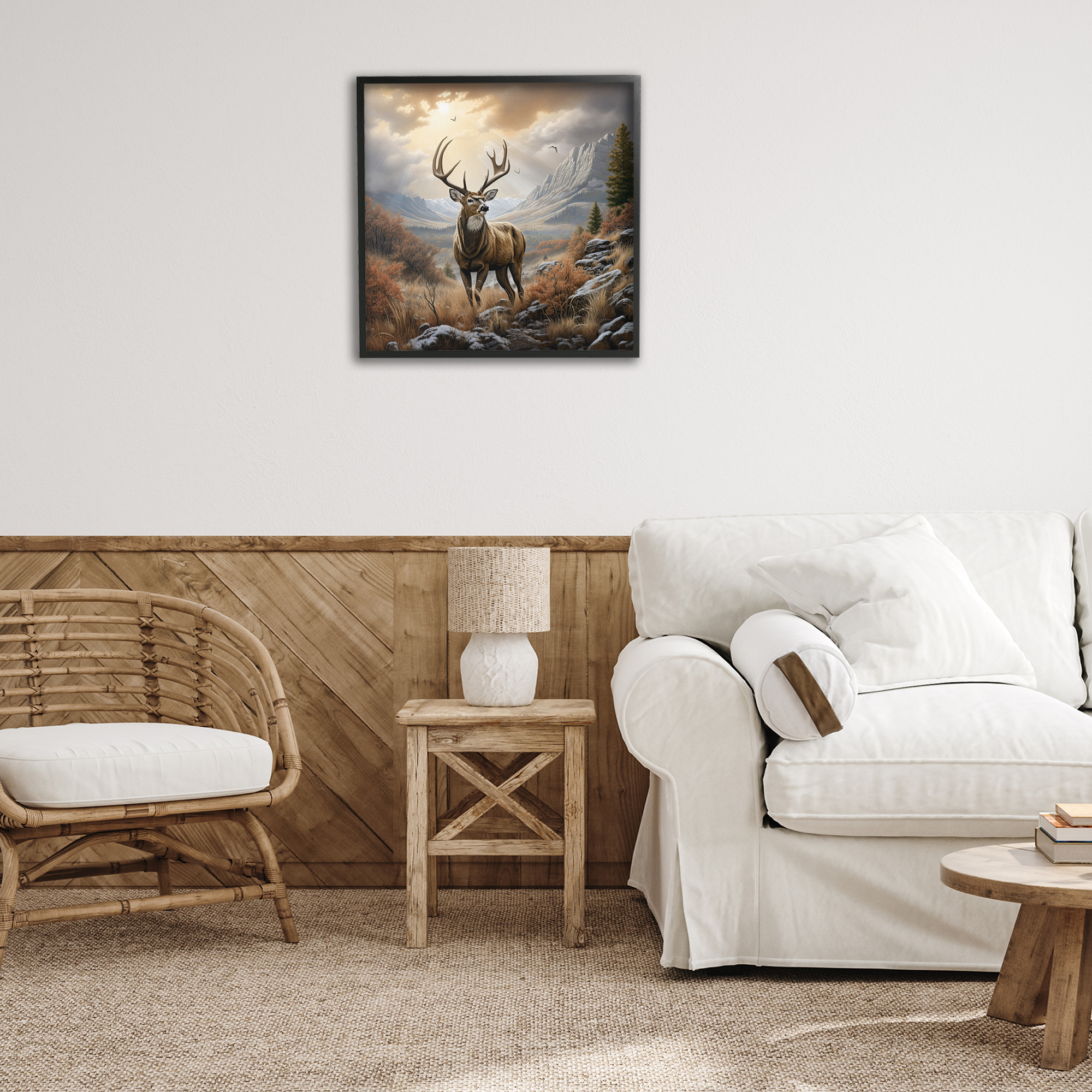 Stupell Industries Majestic Elk Mountain Scenery Landscape Painting Black Framed Art Print Wall Art, 24 x 24