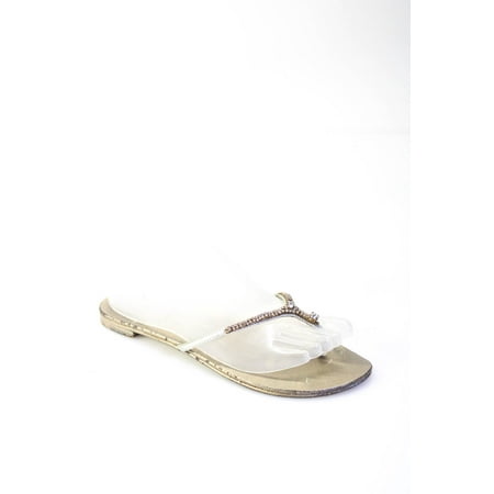 

Pre-owned|Giuseppe Zanotti Design Womens Rhinestone Thong Flip Flop Gold Gold Tone Size 38