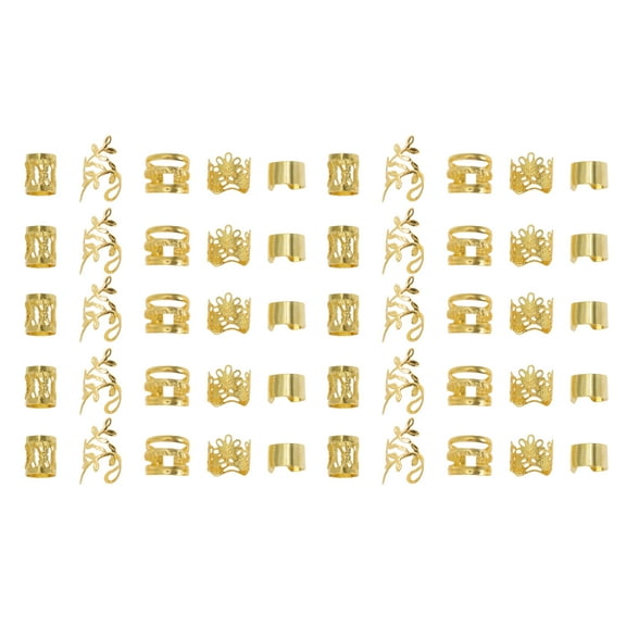 Unique Bargains 50 Hair Cuffs Dreadlock Hollow-out Dreadlock Hair Clips Gold Tone