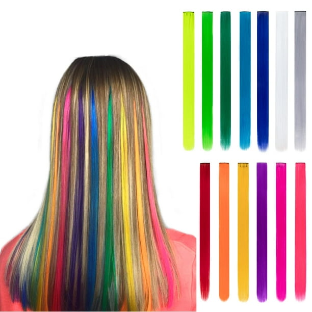 13 Extensiones De Cabello De Colores, 20 Pulgadas, Aspectos Destacados De Fiesta Coloridos, Clip Multicolor En Postizos Sintéticos Rectos De Arcoíris Para Mujeres, Niños Y Niñas (13 Colores/Paquete)