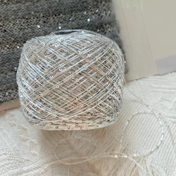 suxuMhao Sequin Yarn, Knit Bright Silk Yarn Crochet Metallic Yarn Paillette Yarn, White Silver, 1.76oz/50g per Roll, Perfect for DIY Crafts and Handmade Projects
