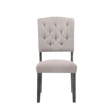 Newboti Furniture Beige and Weathered Grey Oak Tufted Back Side Chairs (Set of 2) 21913