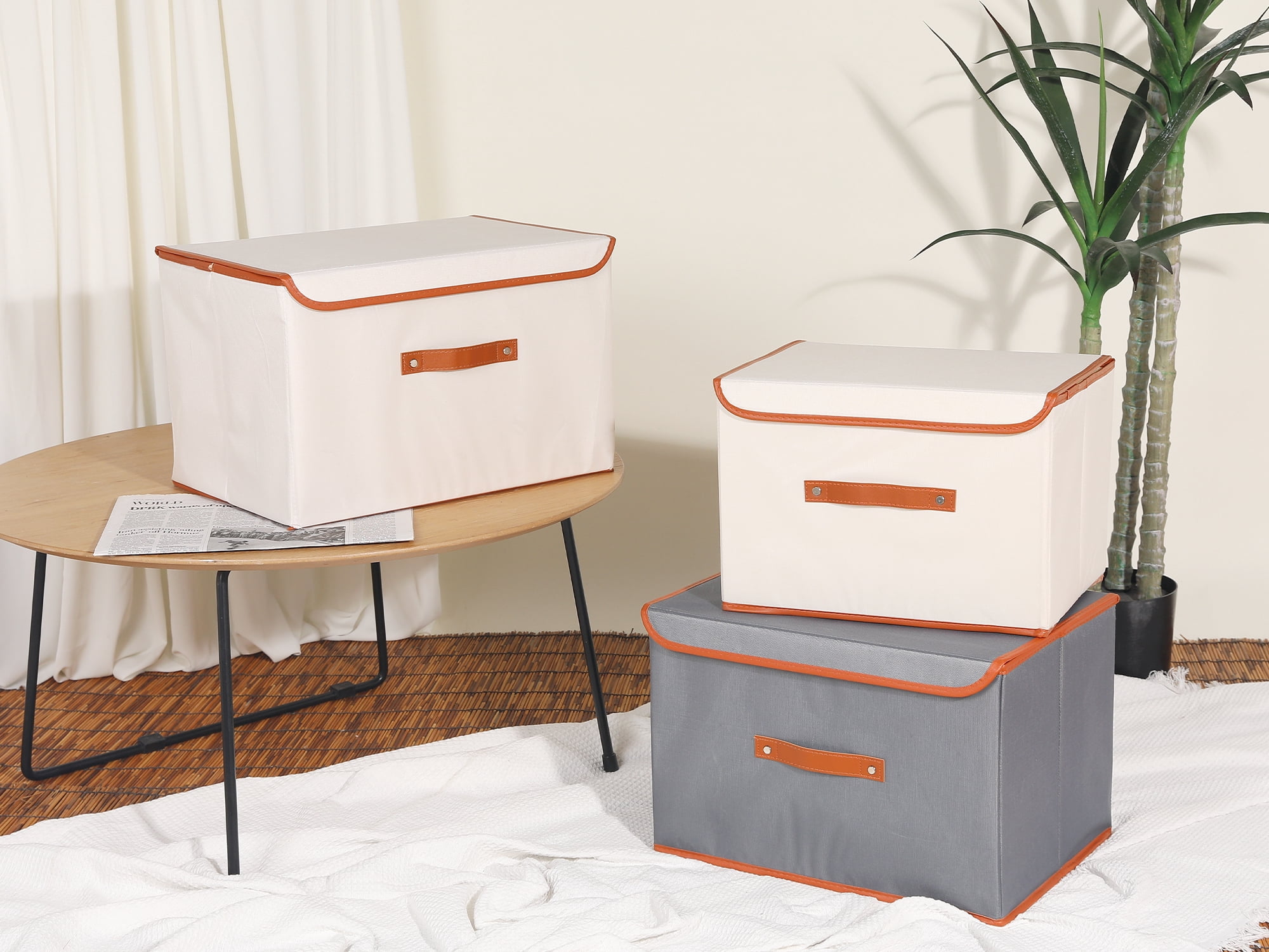 Unique Bargains Storage Cube Storage Bin with Handles Collapsible Storage Basket Grey