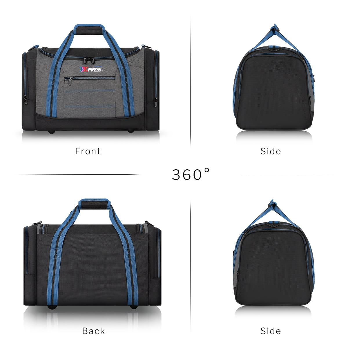 20" Travel Duffel Bag 45L Lightweight Foldable Sports Gym Bag Adjustable Strap Tear-Resistant Weekender Overnight Bag, Blue(LX298)