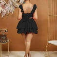 thumbnail image 5 of Women Plus Size 2 Piece Solid Ruffle Matching Skirt Set, Spaghetti Strap Wrap Tie Crop Top Elastic Waist Double Layer Ruffle Mini Skirt Summer Beach Club Casual Tracksuit Black XXL(XXL), 5 of 8