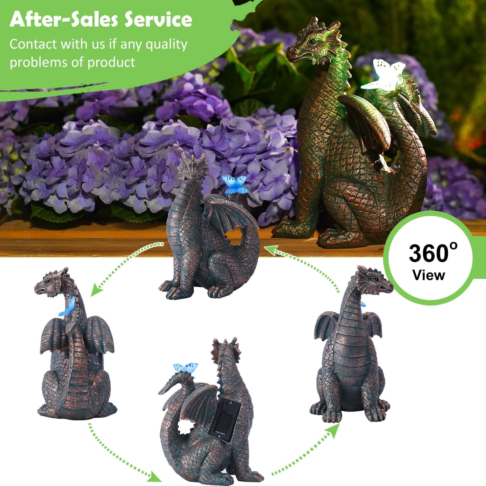 Solar Dragon Outdoor Statues For Garden: Outside Decor With Butterfly Clearance Yard Art Lawn Ornaments Porch Patio Balcony Home House Mom Grandma Women