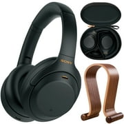 Sony WH1000XM4/B Premium Noise Cancelling Wireless Over-the-Ear Headphones Bundle with Deco Gear Wood Headphone Display Stand and Protective Travel Carry Case (Open Box)