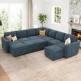 thumbnail image 4 of Marrber U-Shaped Sectional Sofa with Pull Out Bed and Storage, Modern Convertible Sleeper Sectional for Living Room, Apartment, Includes 2 Chaise Lounges, Pet Friendly Corduroy Fabric, Blue, 4 of 8