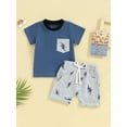 thumbnail image 3 of Musuos Baby Boy 2 Piece Set 6 12 18 24M 3T Round Neck Short Sleeve Front Pocket Tops + Elastic Waist Folded Hem Shorts, 3 of 10