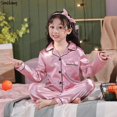 thumbnail image 1 of 5 7 9 11 13 años primavera otoño pijamas de satén completo ropa de dormir para niños traje de noche Pijamas niños pijama de Navidad Pijamas de seda, 1 of 4
