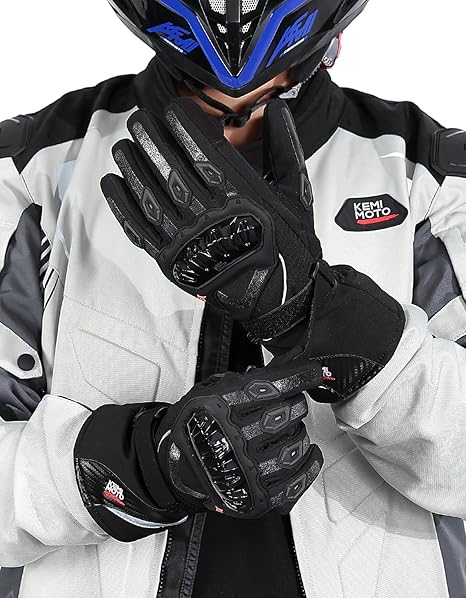 KEMIMOTO Thermal Winter Motorcycle Gloves Riding Gloves Warm Touchscreen for Men Women ATV UTV Snowmobile - Black M