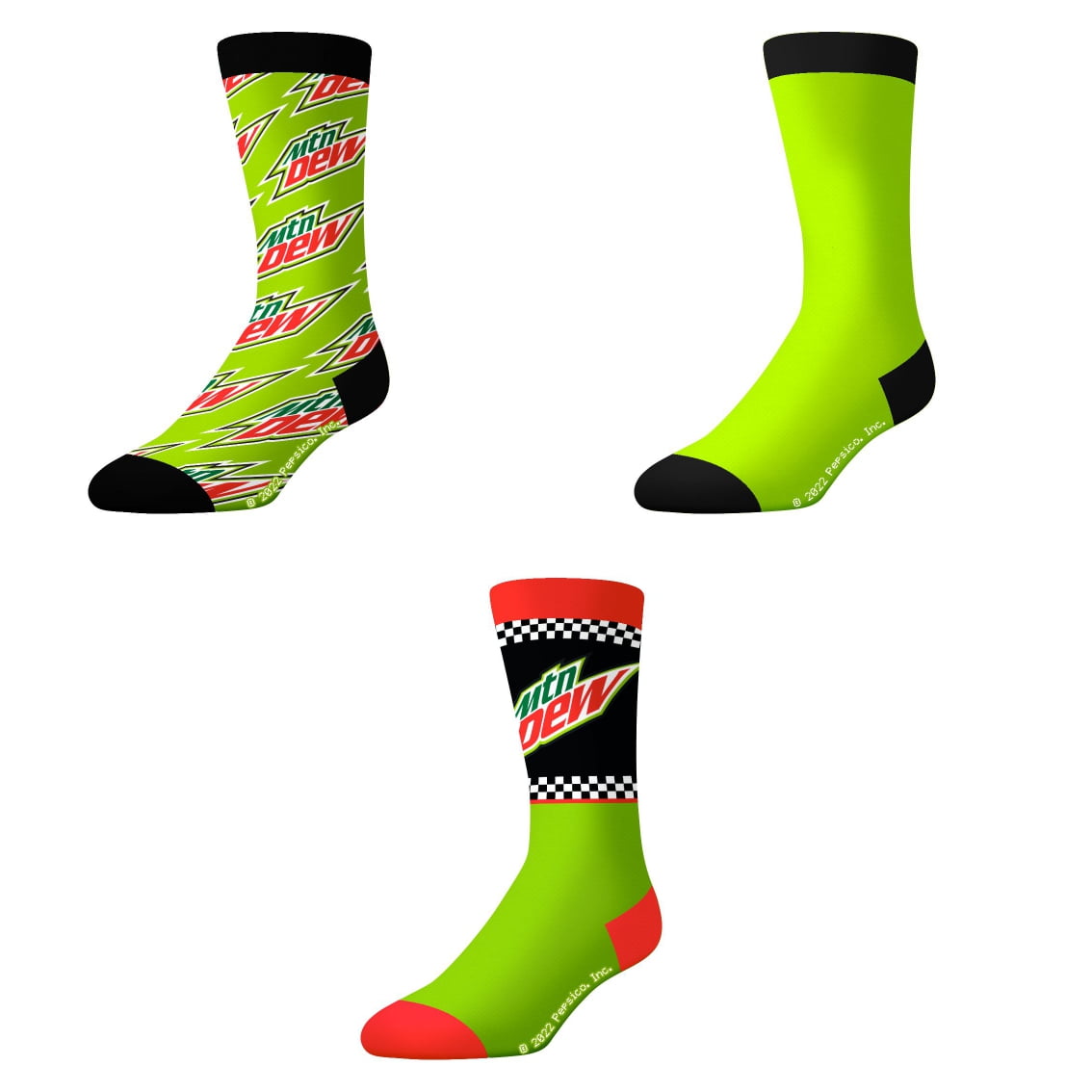 SOCKS BY CRAZYBOXER Mountain Dew Logo And Race; Crew Socks, 3-Pairs