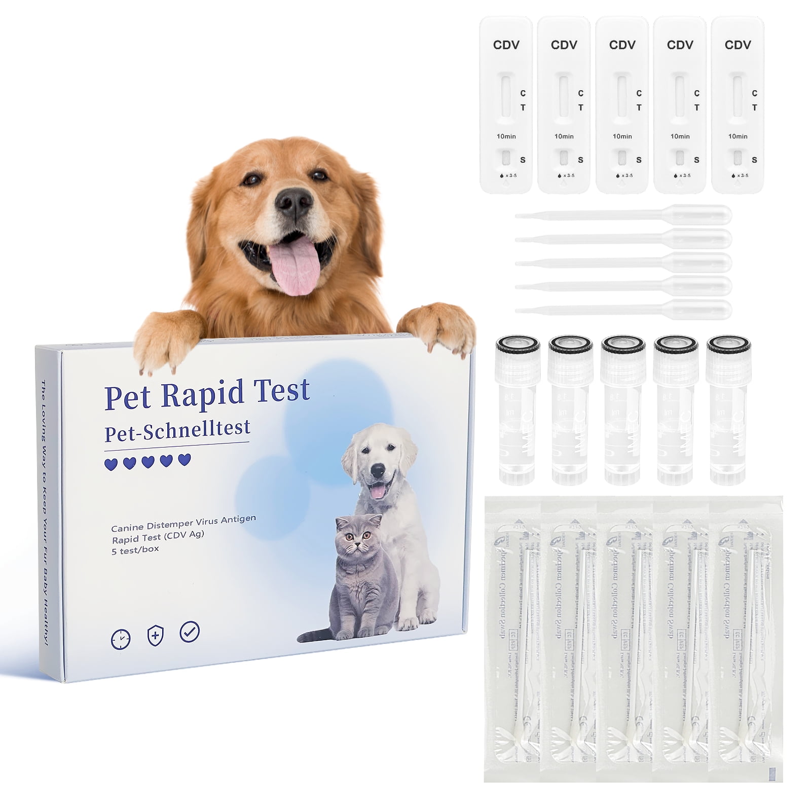Rapid 5-Piece Healthy Test Kit for Dogs - Accurate & Quick Home Detection of CDV in Ocular, Nasal in 5-10 Minutes! Easy to Use Non-Invasive Diagnosis Tool Suitable for All Breeds & Ages