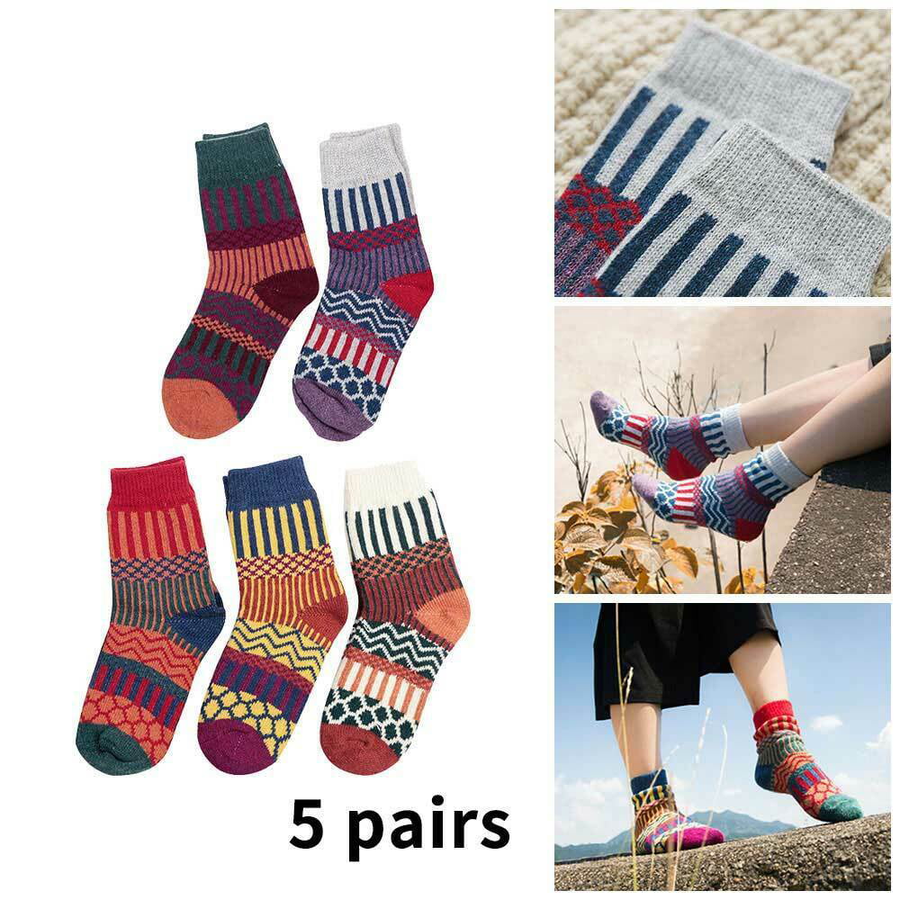5 Pairs Women Wool Cashmere Thick Warm Soft Solid Casual Sports Socks Winter New 