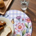 thumbnail image 3 of Pink Flowers Round 15 Inch Placemats Set of 6, Spring Floral Butterfly Leaves Plants Blue Plaid HeatResistant Non Slip Place Mats for Dining Table, Wipeable Kitchen Table Mats for Housewarming, 3 of 9