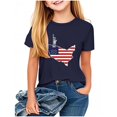 thumbnail image 2 of Piuwrlz Kid Round Neck T-Shirts Girls Short Sleeve Sweatshirt Printed Loose Blouses Shirt Top Navy Size 12 Years, 2 of 4