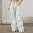 thumbnail image 5 of Duqingm Loose Pants for Women Women's Wide Leg Striped Pants Casual Drawstring Elastic Low Rise Pajama Pants Lounge Wear Trousers Grey,2XL, 5 of 7