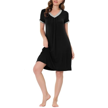 

Unique Bargains Women s Pajama V-Neck Nightshirt Sleepwear with Pockets Lounge Nightgown