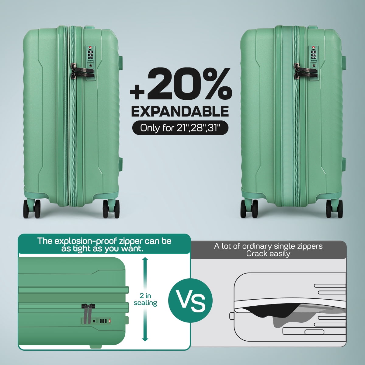 New York Xpress 30" Large Checked Hardside Luggage, Expandable Suitcase with Spinner Wheels and TSA Lock, Green - DQ135