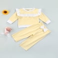 thumbnail image 2 of Infant Toddler Baby Girls Clothes Ruffles Long Sleeve Pullover Solid Sweatshirt Tops Pants 2PCS Sets Beige 6-12 Months, 2 of 8