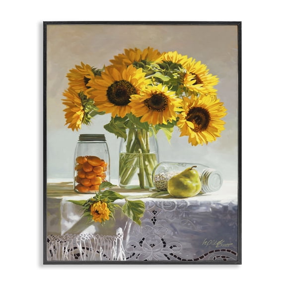 Stupell Industries Cottage Farmhouse Sunflower Country Fruit Jars Black Framed Giclee Art, 11 x 14, by Heide Presse