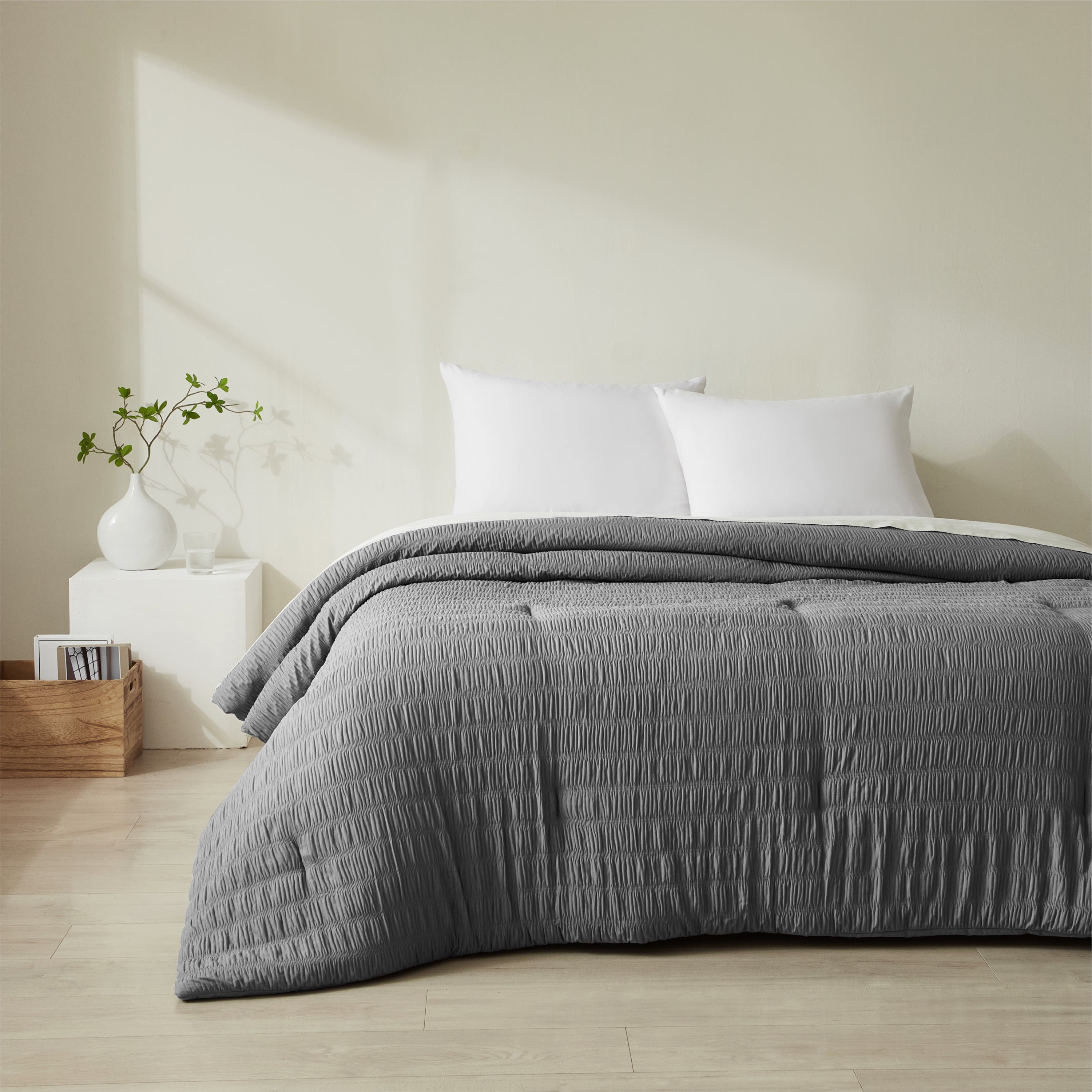 Style House Grey Crinkle Comforter for Teens Adults Seniors, King