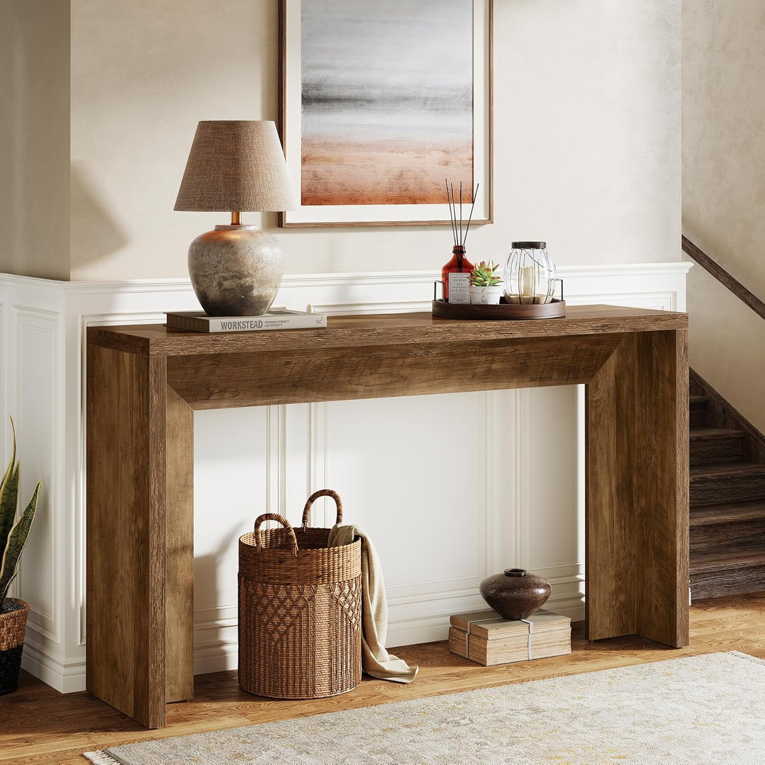 Tribesigns 55-Inch Farmhouse Console Table, Wooden Sofa Table for Entryway Living Room, Rustic Brown