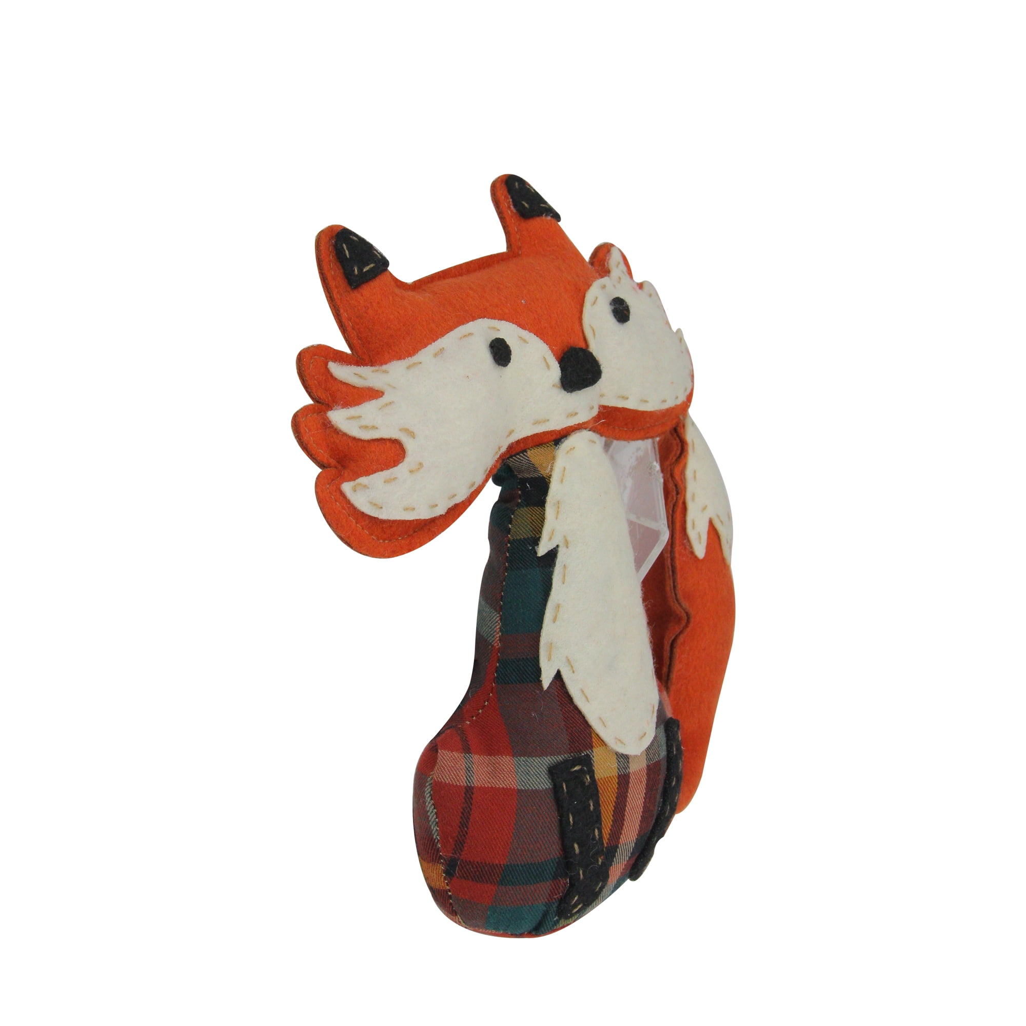 15.75" Plush Orange and Cream Plaid Sitting Fox Tabletop Decoration