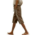 thumbnail image 2 of Womens Summer Capris Half Shorts Pants Summer Elastic Waist Buttons Casual Linen Pockets Pants, 2 of 9