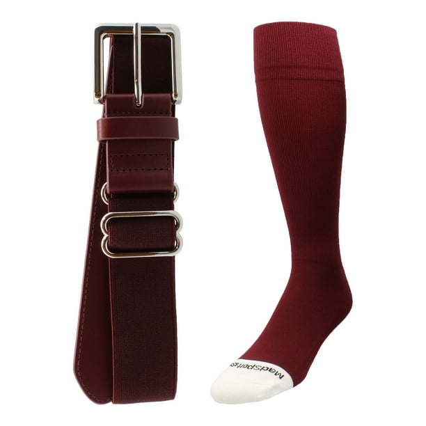 MadSportsStuff Pro Line Softball Socks and Belt Combo (Maroon, Large