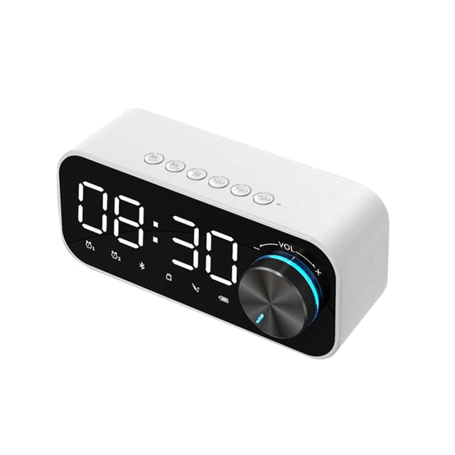 Reloj despertador con Radio Digital, altavoz con Bluetooth, pantalla LED de hora y alarma y superficie de espejo para escritorio