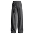 thumbnail image 3 of Women's Wide Leg Pants Double Layer Elastic Waist with Front Drawstring,Loose Trousers Side Pockets,Trends Casual Fall Travel Work Outdoor Daily Wear,Gray,L, 3 of 6