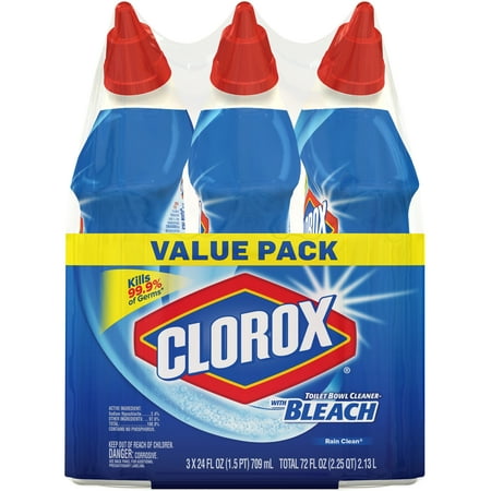 Clorox Toilet Bowl Cleaner with Bleach, Rain Clean - 24 Ounces, 3