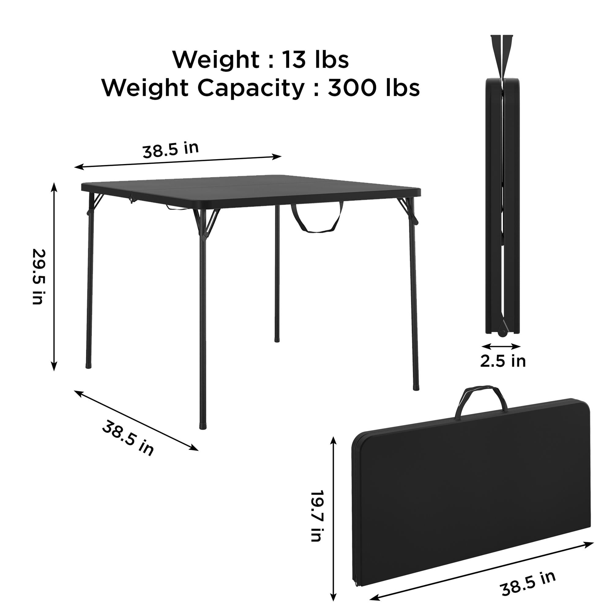 COSCO 38.5" Square Fold-in-Half Card Table with Handle, Wheelchair Accessible, Black