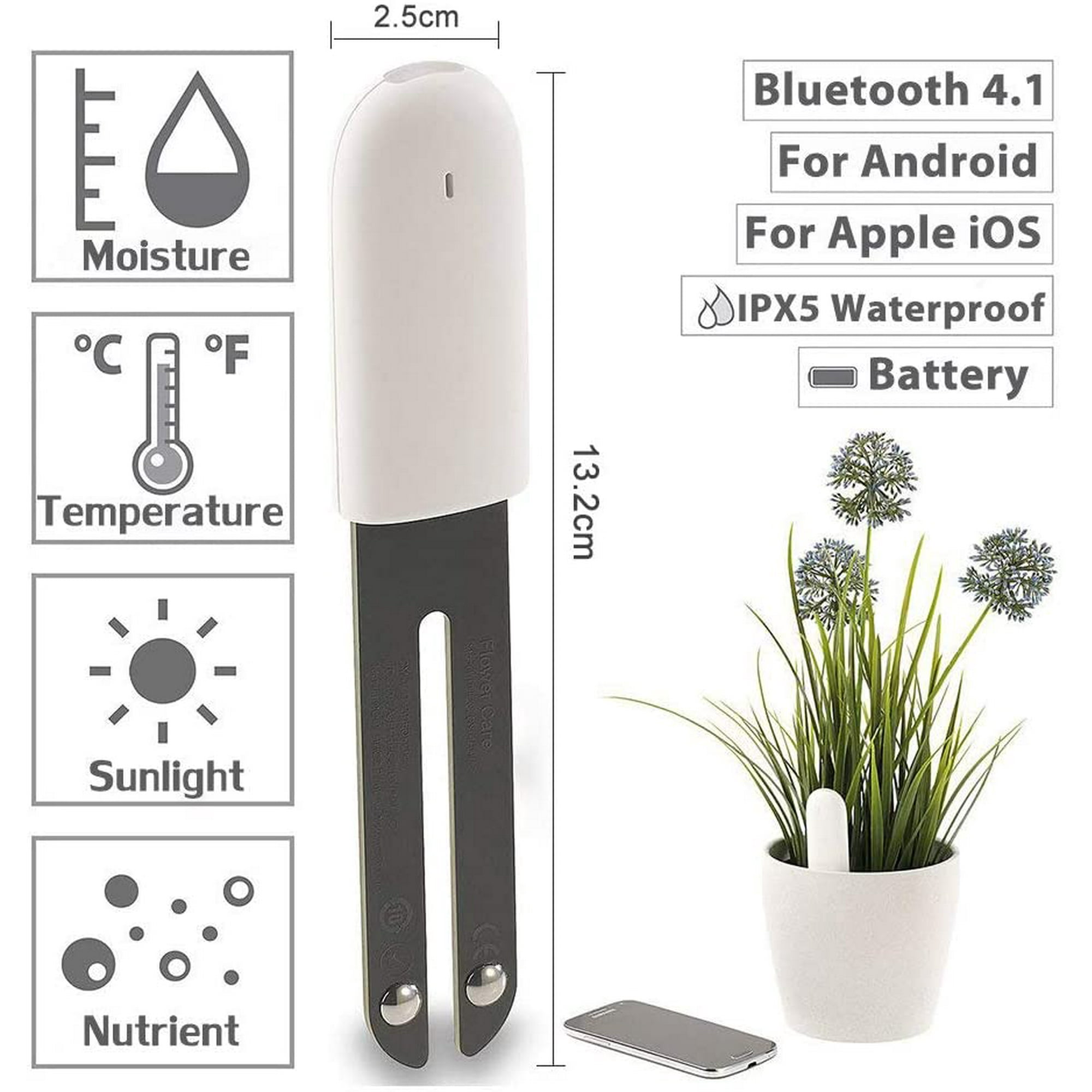 VegTrug Soil Tester, Smart Plant Monitor Bluetooth 4 in 1