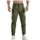 thumbnail image 5 of Pantalones cargo de longitud completa para hombre, casuales, de color sólido, con bolsillos y cintura elástica., 5 of 5