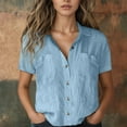 thumbnail image 2 of Summer Tops, Women Blouses, Stylish Women's Button-Up Short Sleeve Shirt for Casual and Wear with V-Neck and Lace Details, 2 of 7