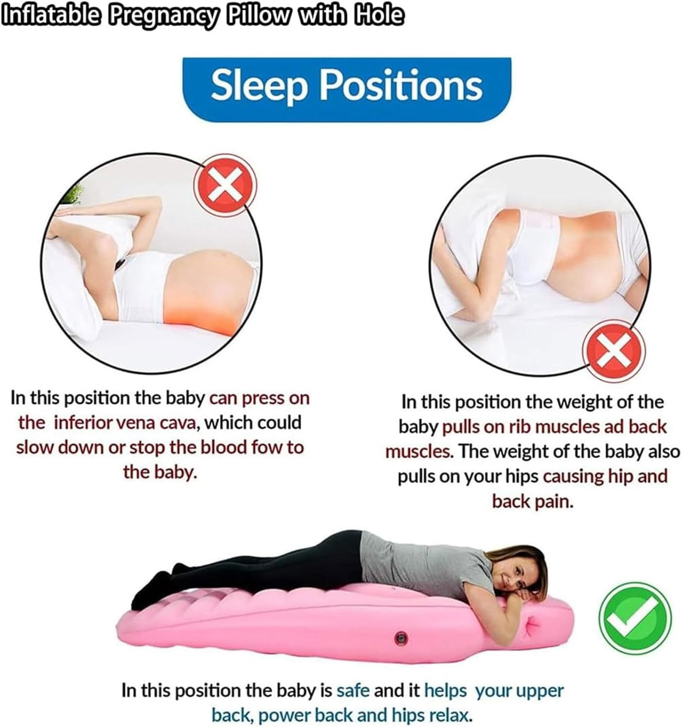 Tummynest Pregnancy Mattress, Tottlebee Pregnancy Pillow, Full Body Pregnancy Mattress with Hole, Adjustable Portable Inflatable Pregnancy Pillow, Comfort for Stomach & Side Sleepers (Pink)