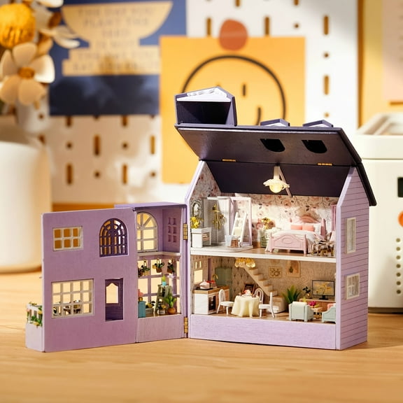 Dollhouse DIY Miniature Wooden Furniture Kit, Mini Handmade Doll House with LED,1:24 Scale Creative Woodcrafts Toys for Adult Friend Lover Birthday Gift