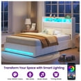 thumbnail image 3 of Greenstell Twin Size Lift up Hydraulic Platform Storage Bed Frame with Led Light & Charging Station, Fabric Channel Wingback Headboard, Off White, 3 of 11