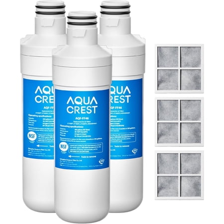 AQUA CREST LT1000PC ADQ747935 Refrigerator Water Filter and Air Filter, Replacement for LG® LT1000P®/PC/PCS, LMXS28626S, LFXS26973S, MDJ64844601, ADQ74793501, ADQ74793502 and LT120F®, 3 Combo