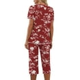 thumbnail image 3 of Hvot&aat Womens V-neck Short Sleeve Pajama Set Elastic Waist Loose Fit Pants and Sleepwear Top, 3 of 5